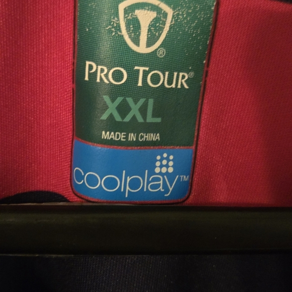 Pro Tour Mens Golf Polo Shirt Coolplay Pink Navy Blue Stripes Size 2XL - Picture 3 of 3